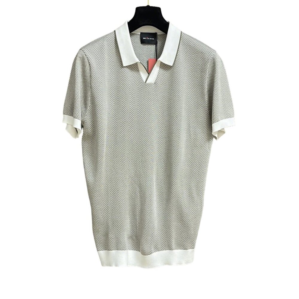 Kiton Light Gray Colorblock Knitted Polo Shirt